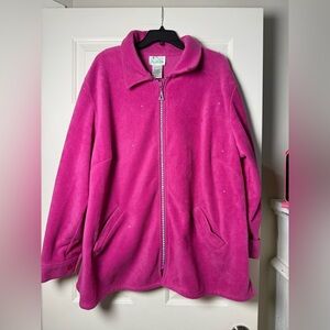 Quacker Factory Pink Fleece Jacket Rhinestone Blingy Details LS